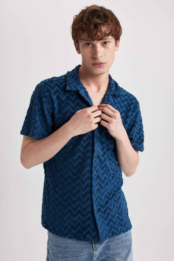 Regular Fit Printed Terrycloth Short Sleeve Shirt Indigo - 10