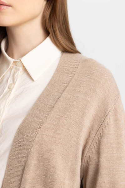 Regular Fit Shawl Collar Cardigan Beige - 5