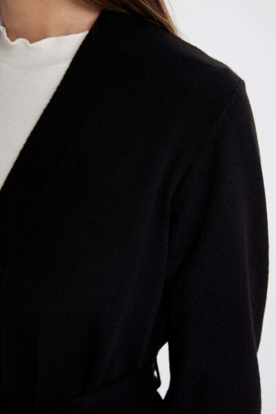 Regular Fit Shawl Collar Long Knit Cardigan Black - 5