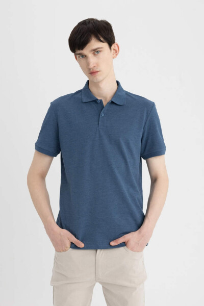 Regular Fit Short Sleeve Cotton Polo Shirt Navy Melange - 1