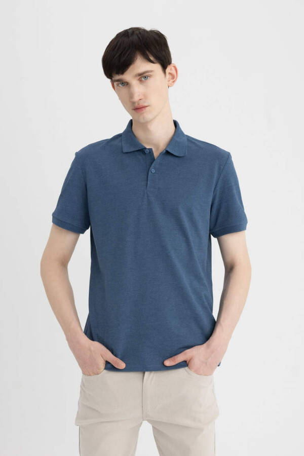 Regular Fit Short Sleeve Cotton Polo Shirt Navy Melange - 1