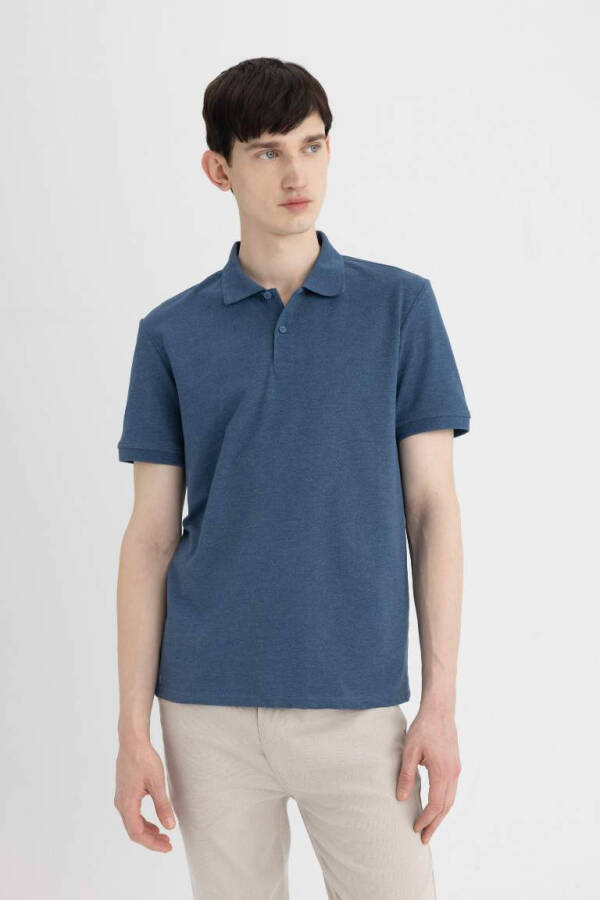 Regular Fit Short Sleeve Cotton Polo Shirt Navy Melange - 3