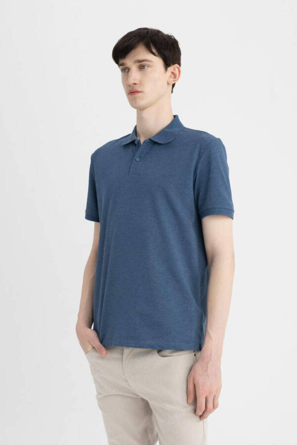 Regular Fit Short Sleeve Cotton Polo Shirt Navy Melange - 4