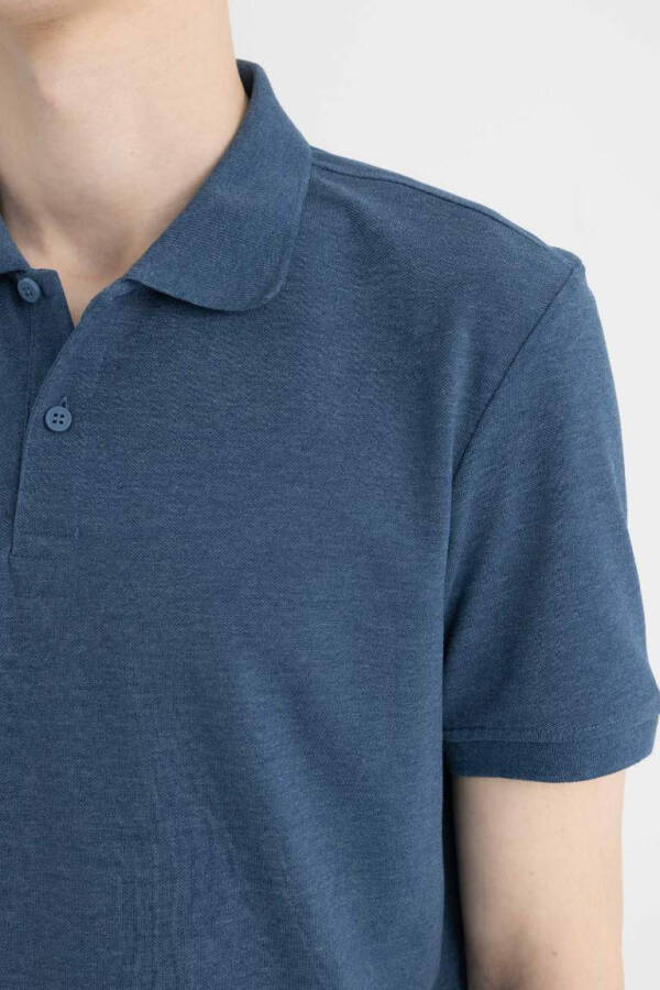 Regular Fit Short Sleeve Cotton Polo Shirt Navy Melange - 5