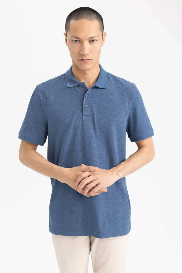 Regular Fit Short Sleeve Cotton Polo Shirt Navy Melange - 7