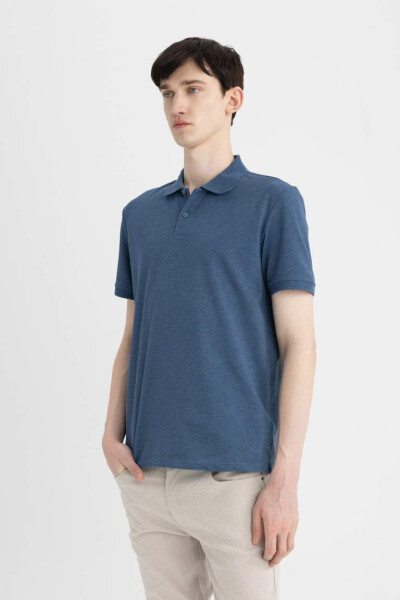 Regular Fit Short Sleeve Polo Shirt Navy Melange - 4