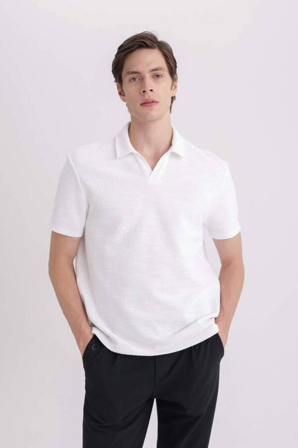 Regular Fit Short Sleeve Polo Shirt Off White - 1