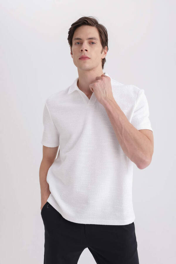 Regular Fit Short Sleeve Polo Shirt Off White - 3