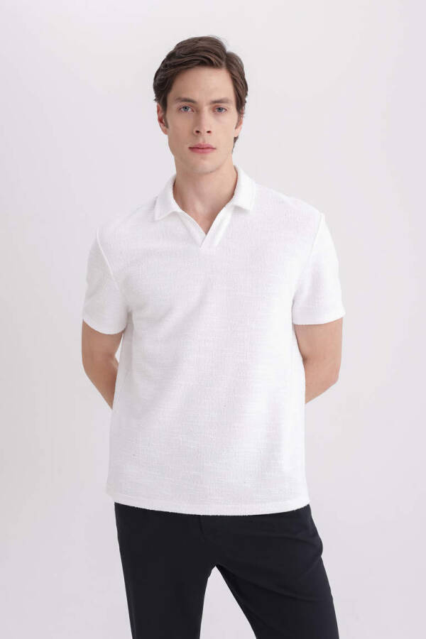 Regular Fit Short Sleeve Polo Shirt Off White - 4