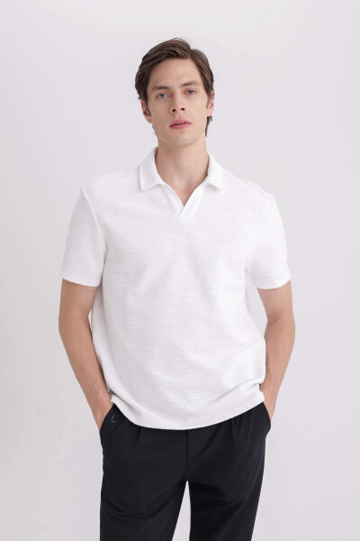 Regular Fit Short Sleeve Polo Shirt Off White - 7