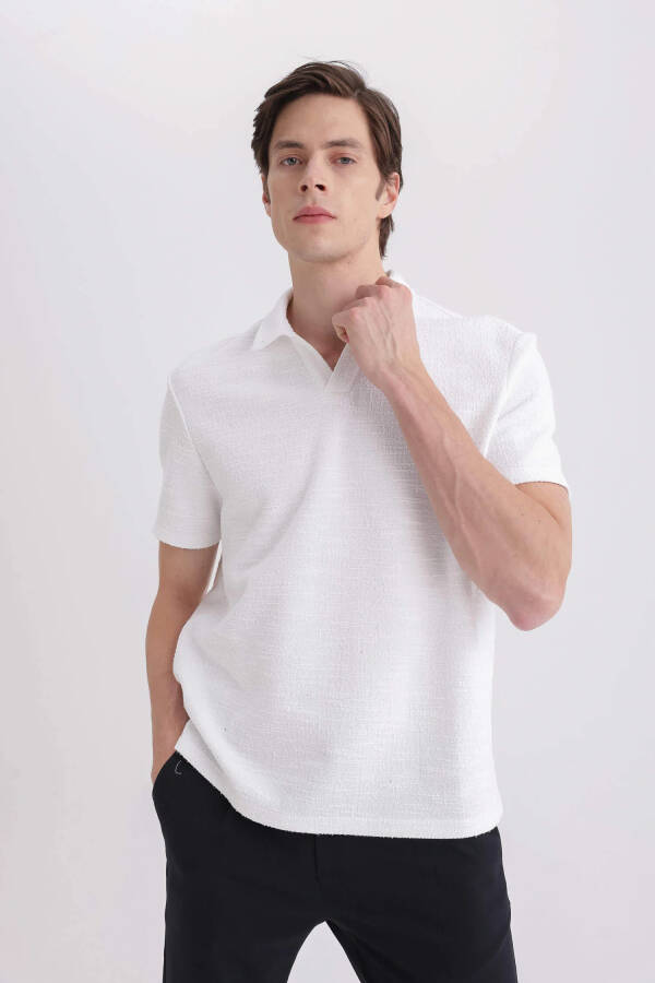 Regular Fit Short Sleeve Polo Shirt Off White - 8