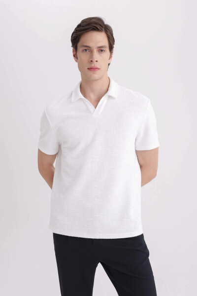 Regular Fit Short Sleeve Polo Shirt Off White - 9