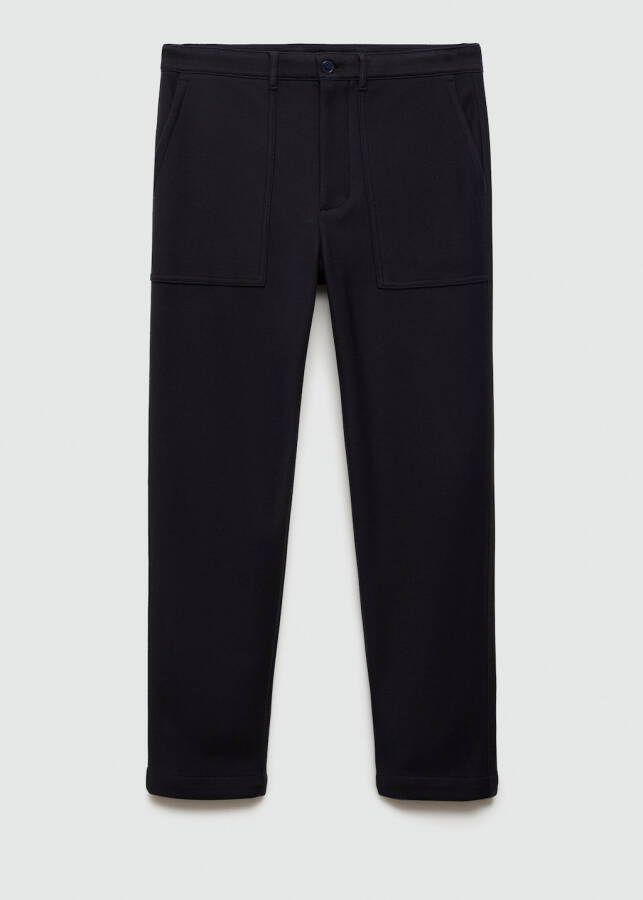 Regular fit, textured cotton trousers - Navy. - 1