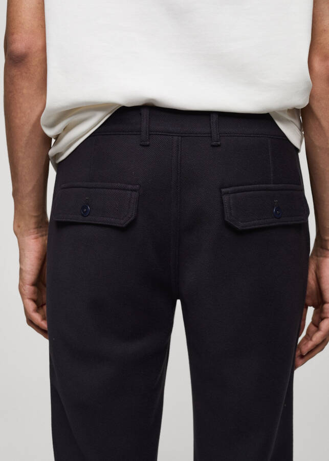 Regular fit, textured cotton trousers - Navy. - 2