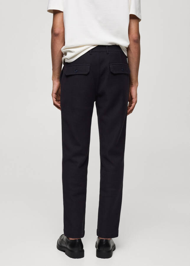 Regular fit, textured cotton trousers - Navy. - 3