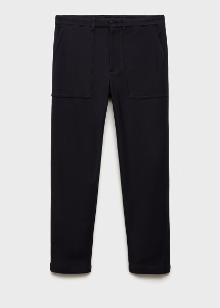 Regular fit, textured cotton trousers - Navy. - 7