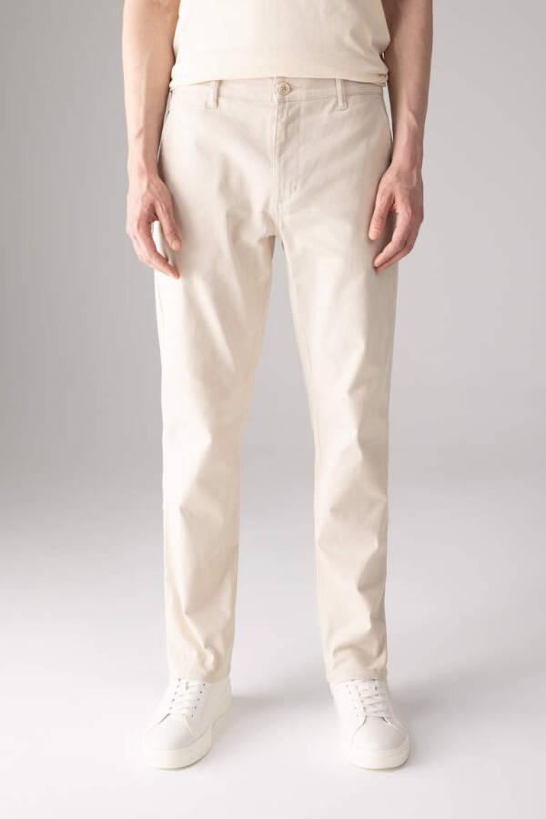 Regular Fit Zip Pocket Straight Leg Gabardine Chino Canvas Trousers Sand - 4