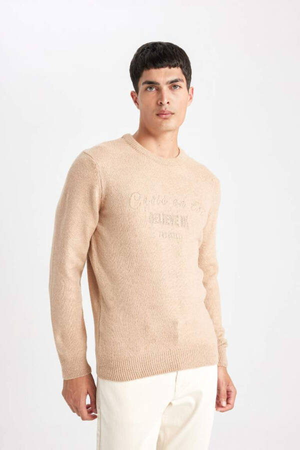 Relax Fit Crew Neck Knit Sweater (Beige) - 1