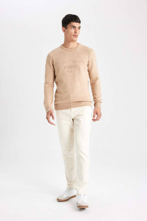 Relax Fit Crew Neck Knit Sweater (Beige) - 2