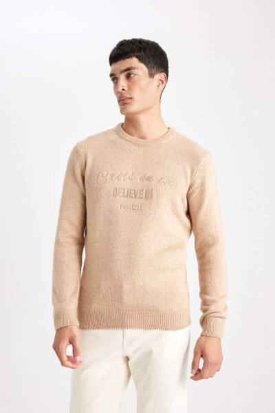 Relax Fit Crew Neck Knit Sweater (Beige) - 3