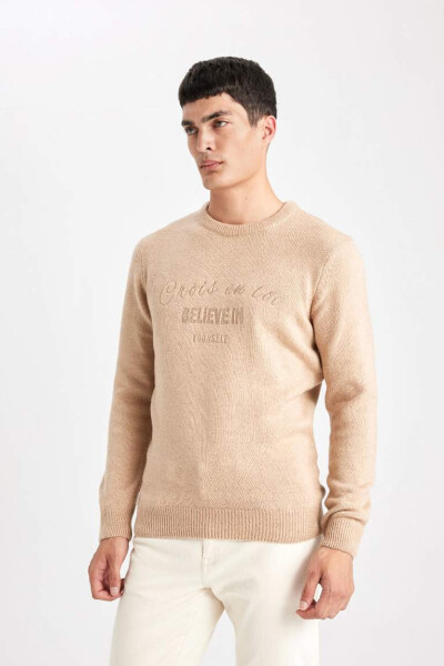 Relax Fit Crew Neck Knit Sweater (Beige) - 4