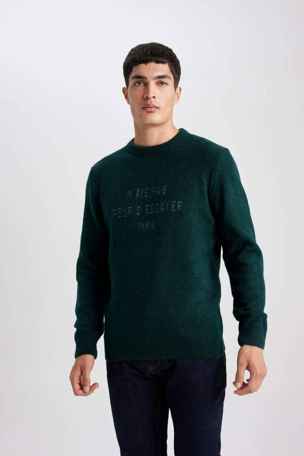 Relax Fit Crew Neck Knit Sweater (Dark Green) - 3