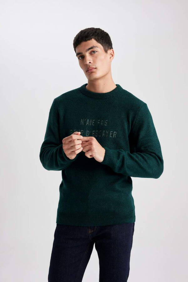 Relax Fit Crew Neck Knit Sweater (Dark Green) - 4