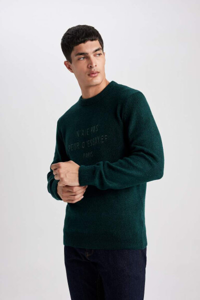 Relax Fit Crew Neck Knit Sweater (Dark Green) - 5