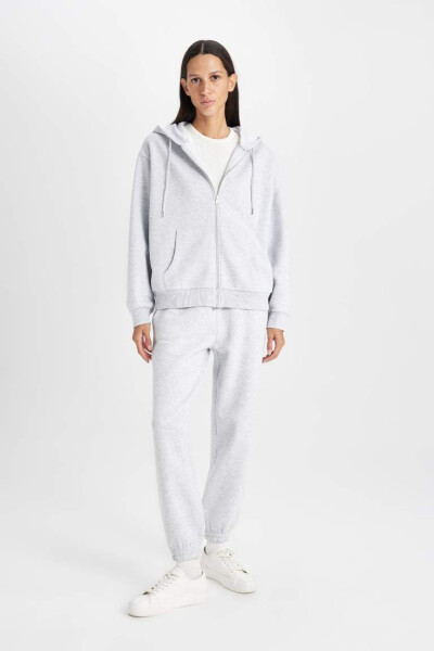 Relax Fit Hooded Zip-Up Sweatshirt Grey Melange - 2