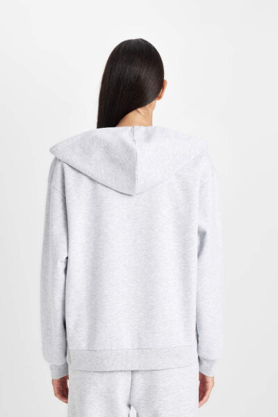 Relax Fit Hooded Zip-Up Sweatshirt Grey Melange - 6