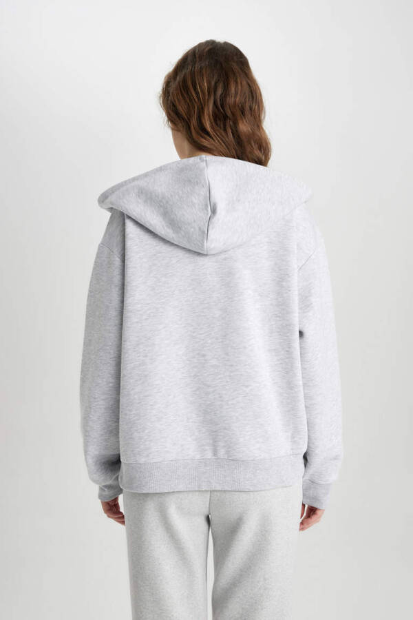 Relax Fit Hooded Zip-Up Sweatshirt Grey Melange - 12