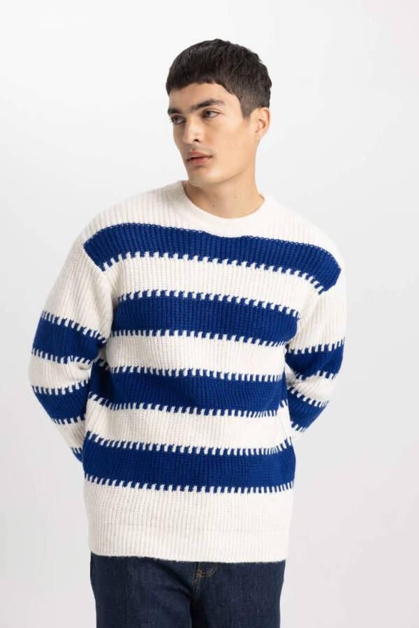 Relax Fit Patterned Crew Neck Sweater (Ecru) - 3