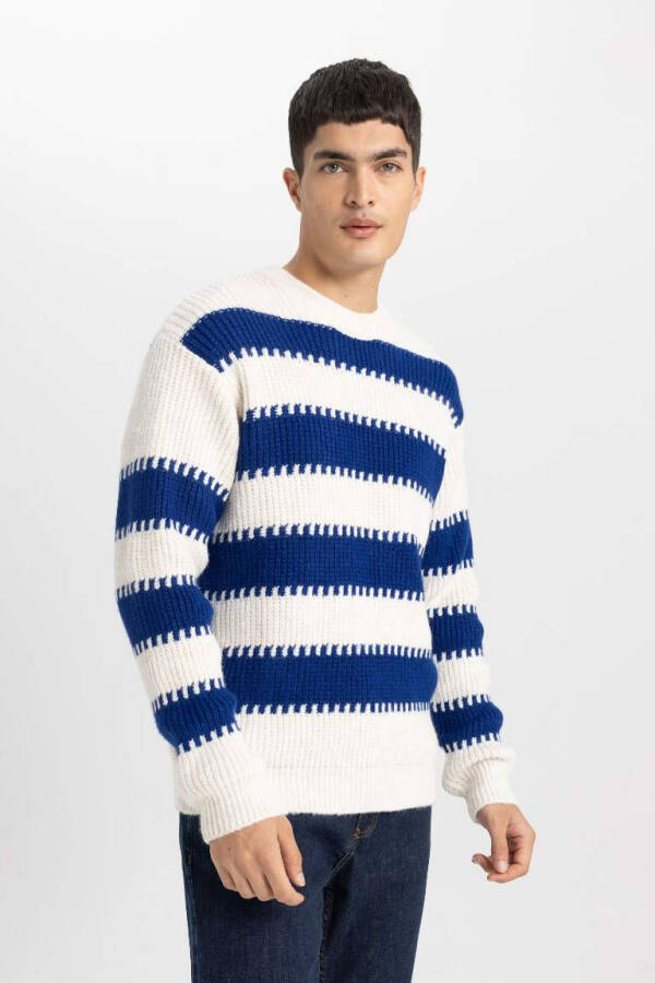 Relax Fit Patterned Crew Neck Sweater (Ecru) - 4