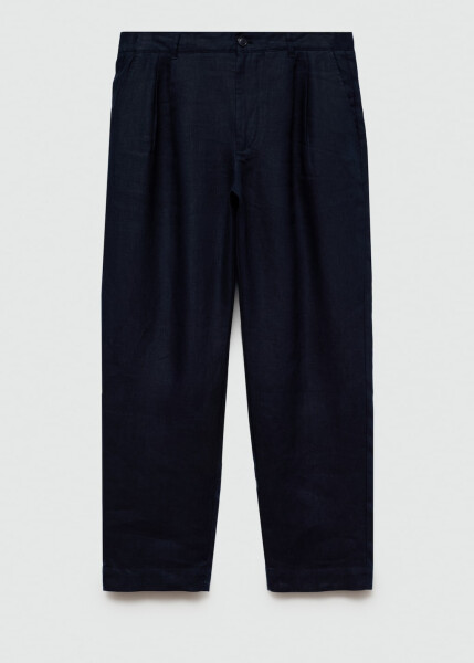 Relaxed fit, 100% linen pants - Navy - 2