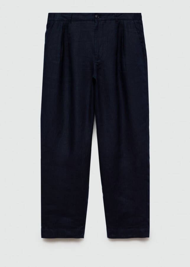 Relaxed fit, 100% linen pants - Navy - 2