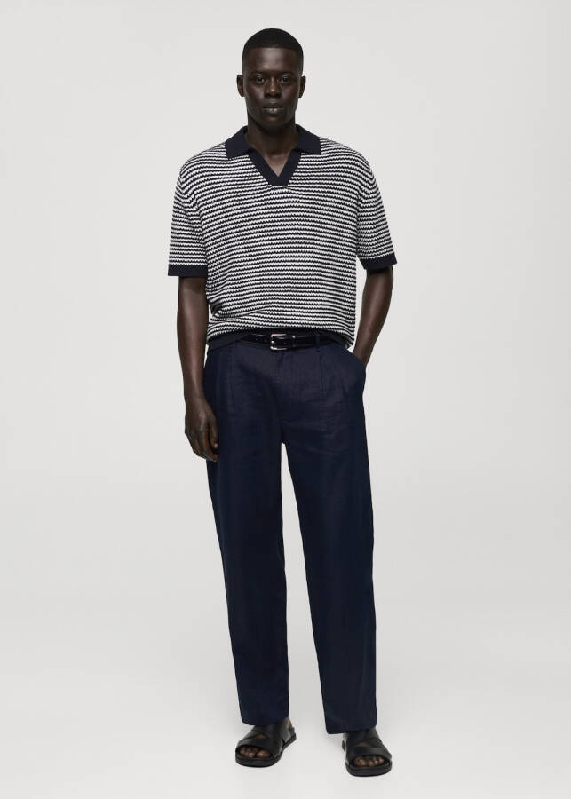 Relaxed fit, 100% linen pants - Navy - 3