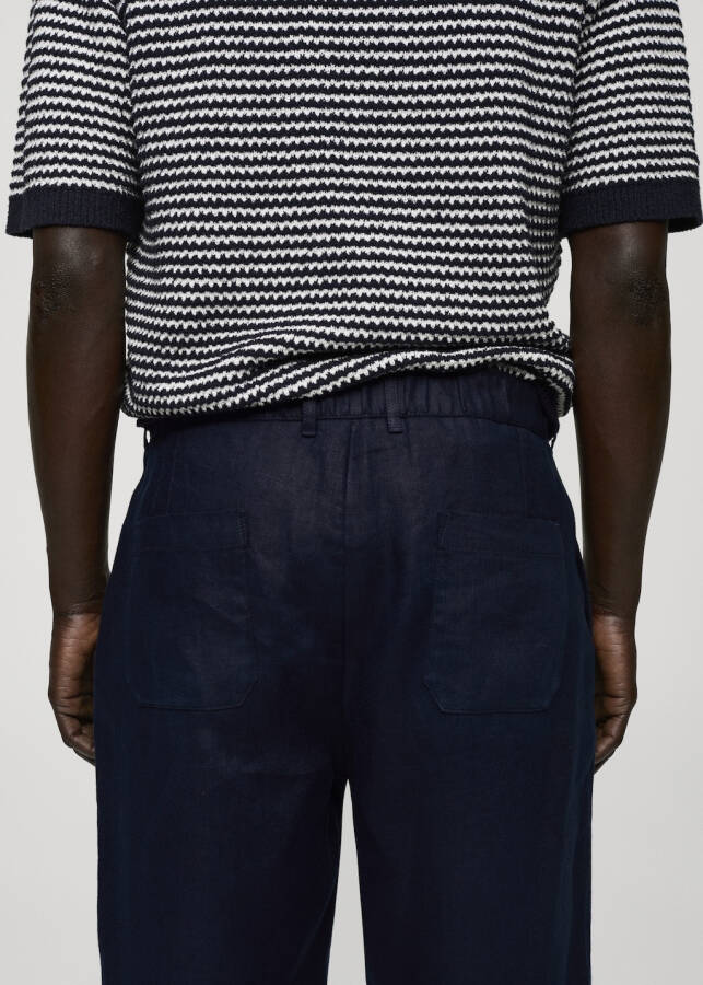 Relaxed fit, 100% linen pants - Navy - 4