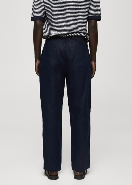 Relaxed fit, 100% linen pants - Navy - 5