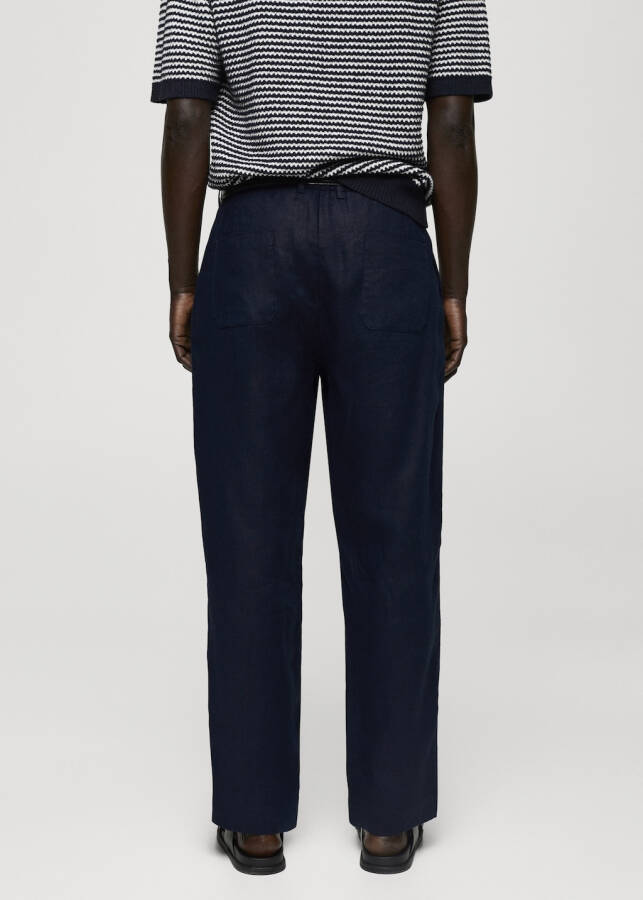 Relaxed fit, 100% linen pants - Navy - 5