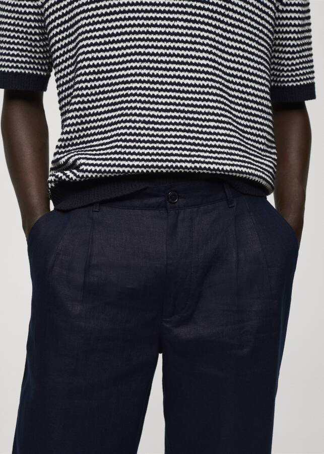 Relaxed fit, 100% linen pants - Navy - 9