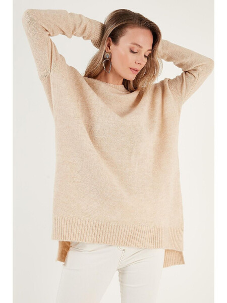 Relaxed Fit Slit Detail Crew Neck Sweater 4616142 - 2