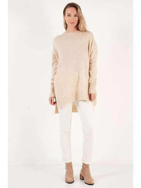 Relaxed Fit Slit Detail Crew Neck Sweater 4616142 - 3