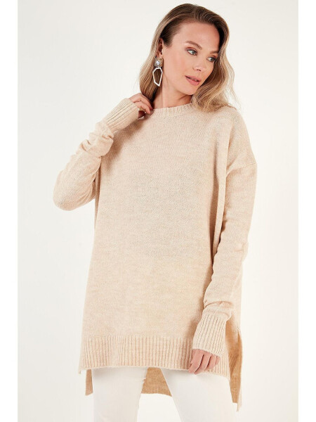 Relaxed Fit Slit Detail Crew Neck Sweater 4616142 - 5