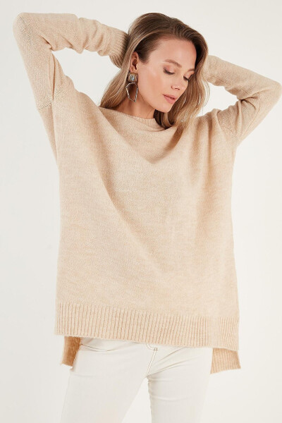 Relaxed Fit Slit Detail Crew Neck Sweater 4616142 - 8