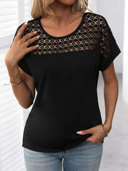 Relaxed, short-sleeved, crew neck viscose blouse. - 4