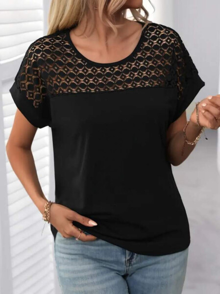 Relaxed, short-sleeved, crew neck viscose blouse. - 5