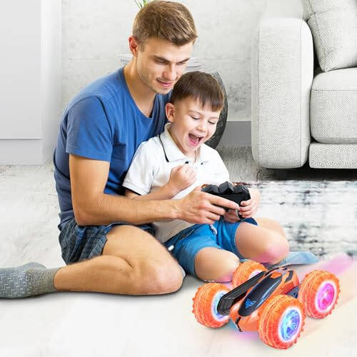 Remote Control Car, 2.4GHz Electric Race Stunt Car, Double Sided 360° Rolling Rotating Rotation, LED Headlights RC 4WD High Speed Off Road Gift for 3 4 5 6 7 8-12 Year Old Boy Toys (Orange) - 8