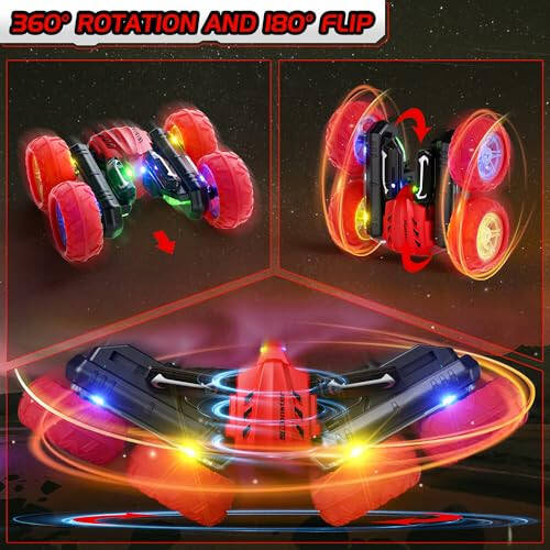 Remote Control Car RC Cars, 360°Rotating RC Race Car Toy with Headlight Wheel Light, 2.4Ghz Double-Side Roll 4WD Rock Crawler, Birthday Gifts for Boys Girls Age 3+ Year Old Kids Toys (Red) - 4