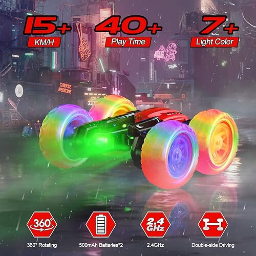 Remote Control Car RC Cars, 360°Rotating RC Race Car Toy with Headlight Wheel Light, 2.4Ghz Double-Side Roll 4WD Rock Crawler, Birthday Gifts for Boys Girls Age 3+ Year Old Kids Toys (Red) - 8