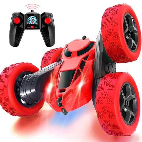 Remote Control Car Stunt RC Cars, 90 Min Playtime, 2.4Ghz Double Sided 360° Rotating RC Crawler with Headlights, 4WD Off Road Drift RC Race Car Toy for Boys and Girls Aged 6-12 Red - 1